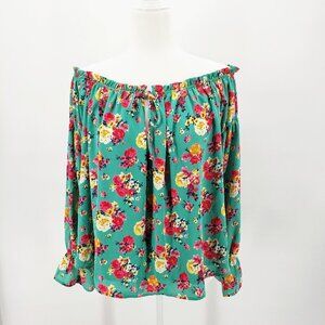 PEACH LOVE Floral Off Shoulder Bell Sleeve Top L